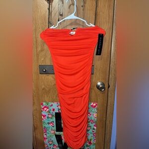 Madden Girl Strapless Orange Ruched Bodycon Dress